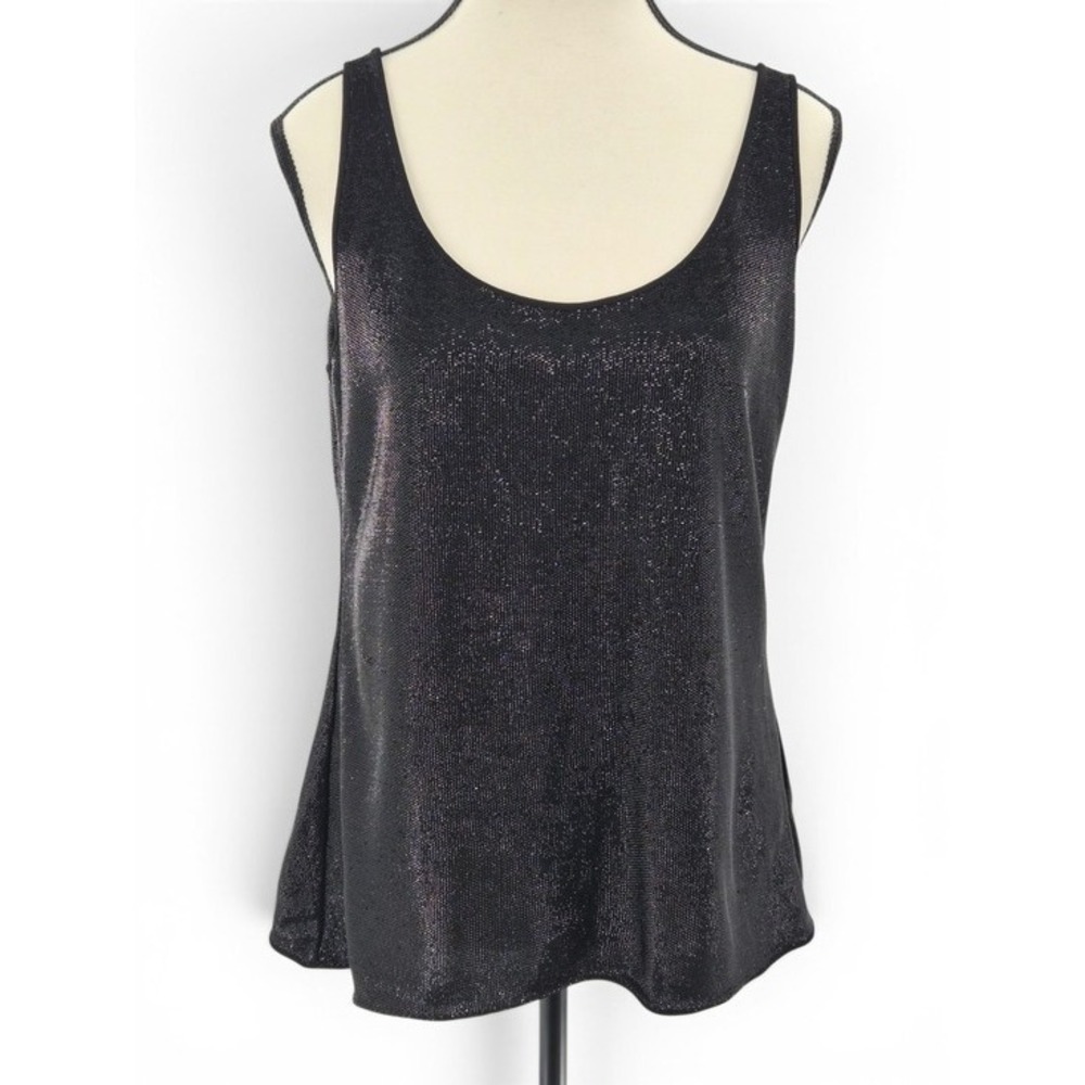 Black Metallic Silver Shimmer Scoop Neck Tank Top Size 4 Party Evening Blouse
